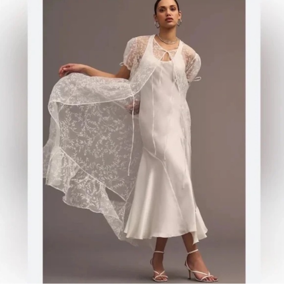 Brand New BY ANTHROPOLOGIE SHEER SHORT-SLEEVE ORGANZA MAXI DRESS - Picture 1 of 9
